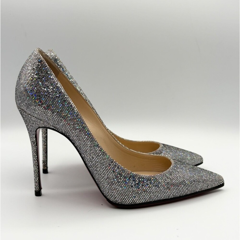 Christian Louboutin Silver Glitter Pigalle Follies 100mm Pump Stiletto Sz EU 36